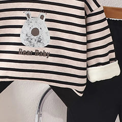 Boys Black Stripes Graphic Sweatshirt With Pants Sets