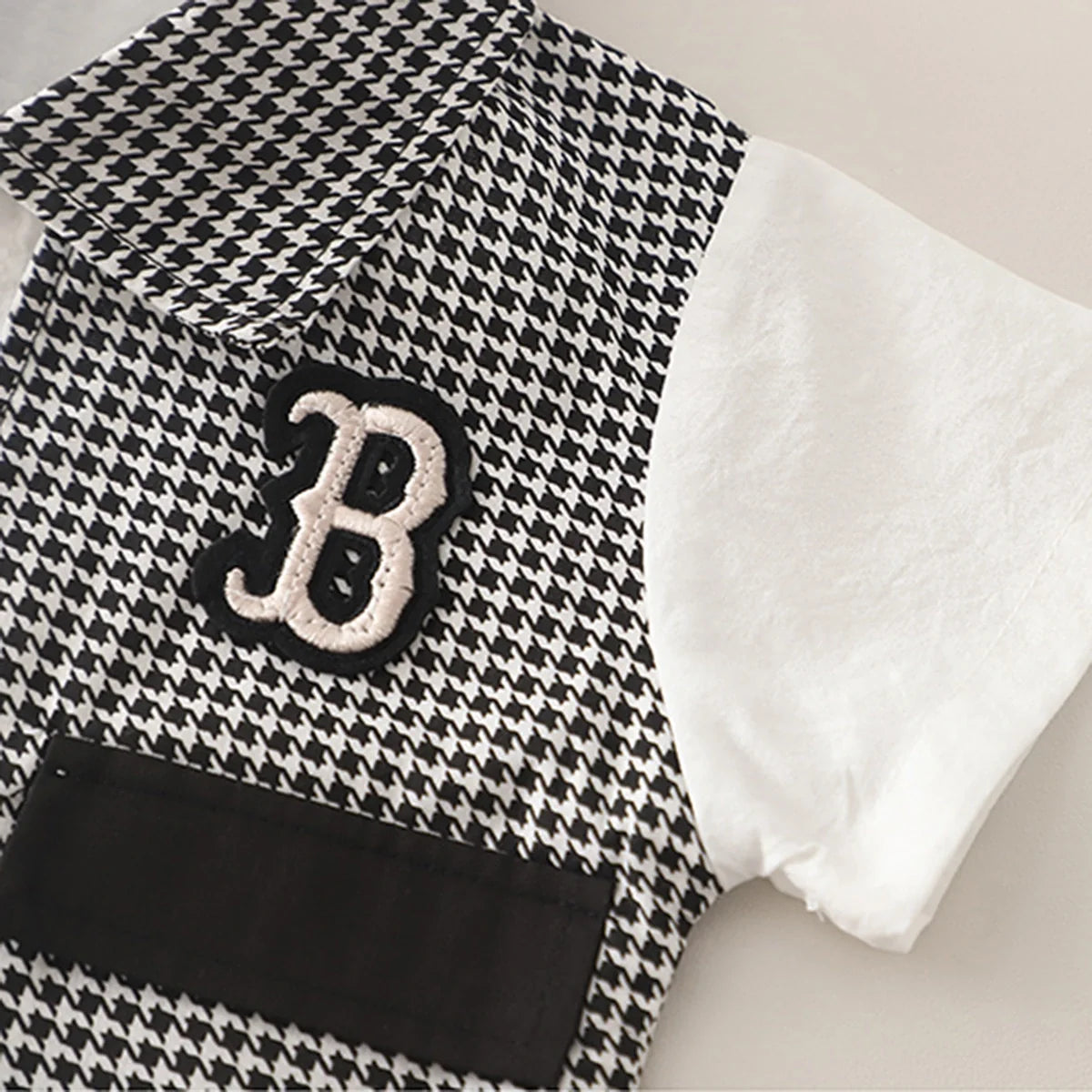 Boys Black Houndstooth Fake waistcoat Shirt With Shorts Sets