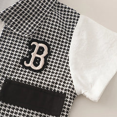 Boys Black Houndstooth Fake waistcoat Shirt With Shorts Sets