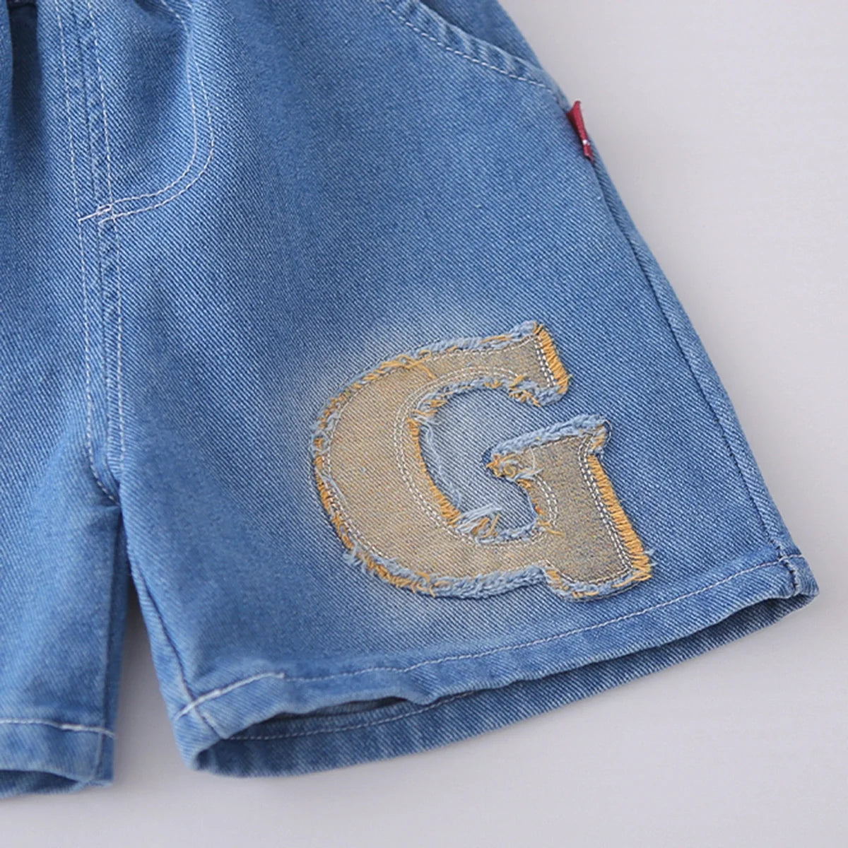 Boys Black Letter G Printed T-Shirt With Denim Shorts Set
