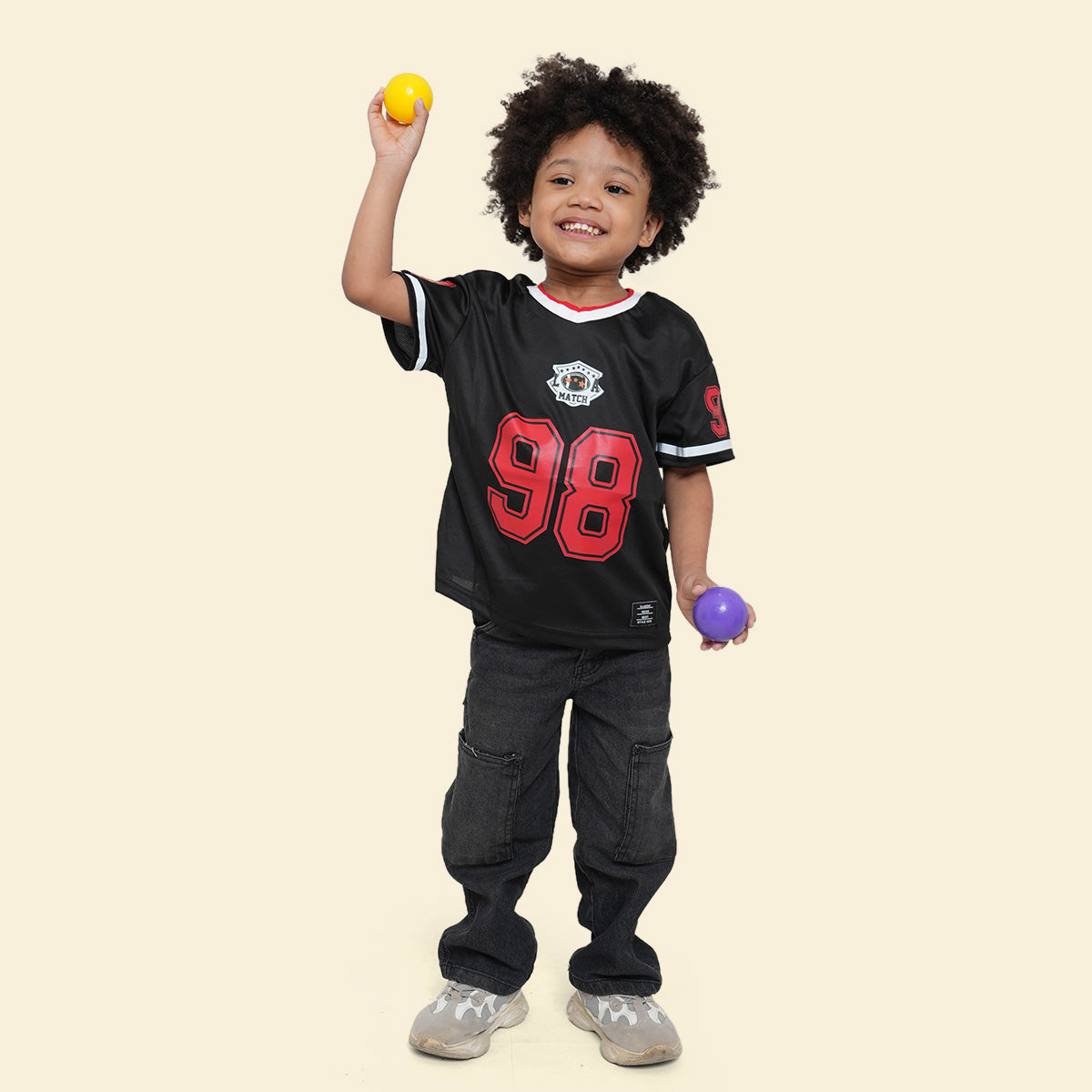 Boys Black Contrast Neck Rib Short Sleeve T-Shirt