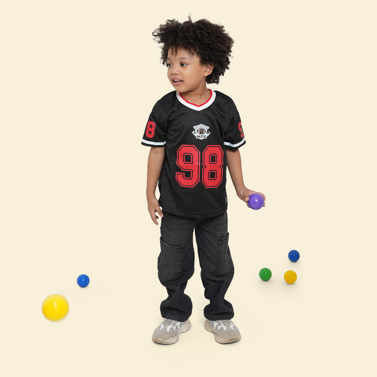 Boys Black Contrast Neck Rib Short Sleeve T-Shirt