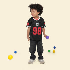 Boys Black Contrast Neck Rib Short Sleeve T-Shirt