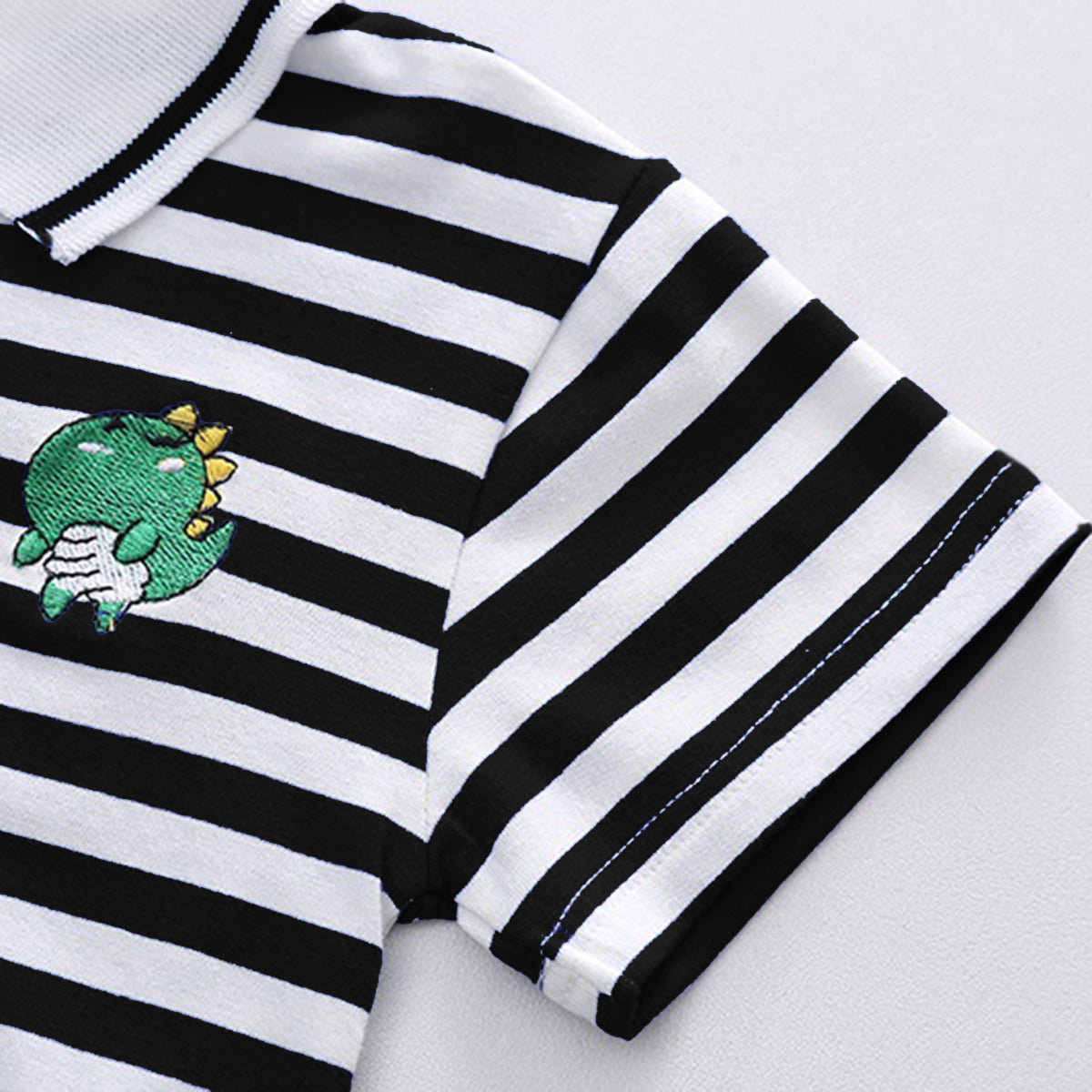 Boys Black Striped Polo T-shirt with Denim Dungaree Set