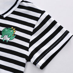 Boys Black Striped Polo T-shirt with Denim Dungaree Set