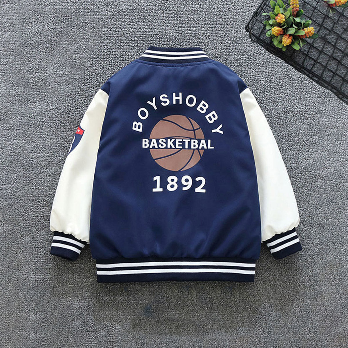 Boys Blue Basketball Print Front Open Trendy Sporty Jacket