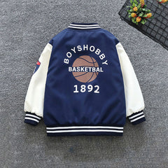 Boys Blue Basketball Print Front Open Trendy Sporty Jacket