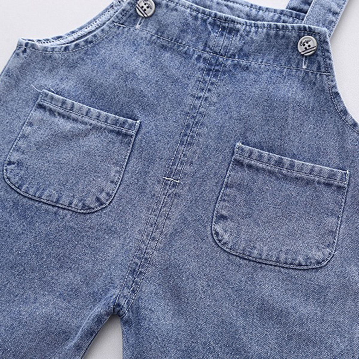 Boys Black Striped Polo T-shirt with Denim Dungaree Set