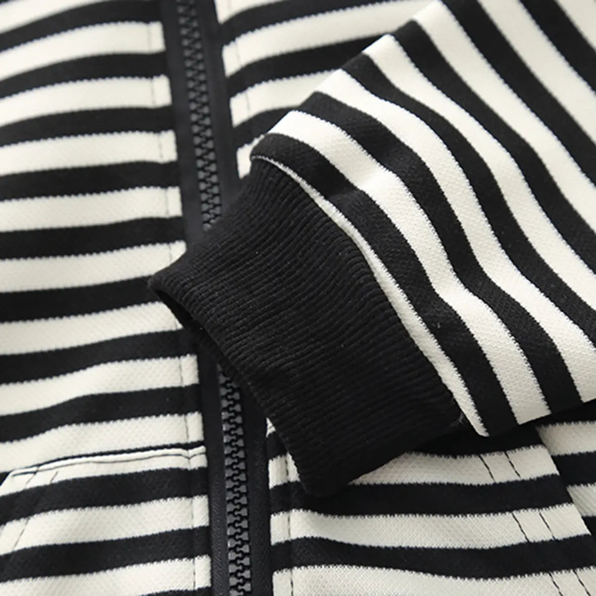 Boys Black Stripes Hooded Zipper Jacket With Denim Jogger Sets