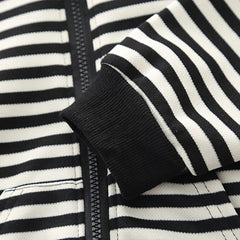 Boys Black Stripes Hooded Zipper Jacket With Denim Jogger Sets