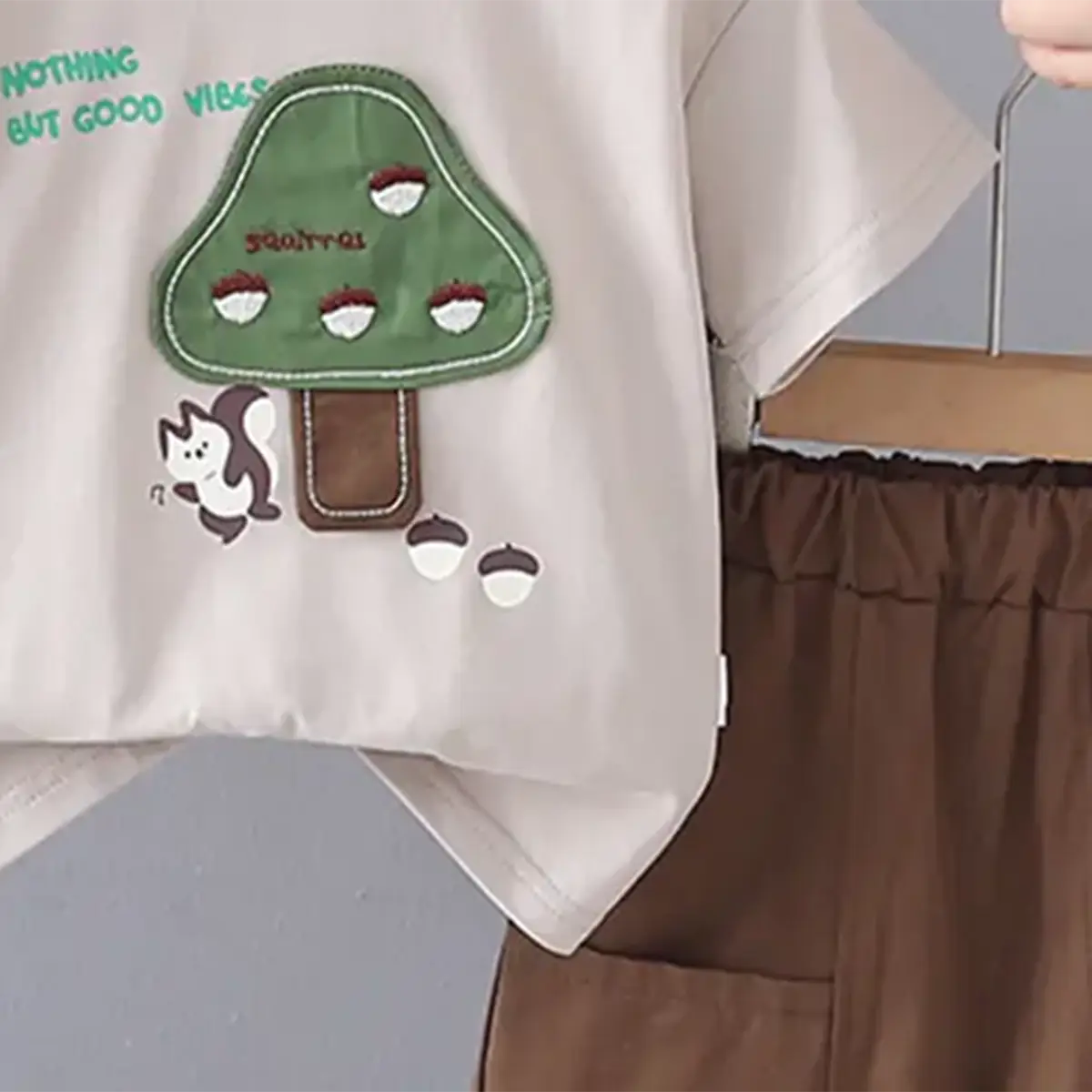 Boys Beige Mushroom Graphic T-Shirt With Shorts Sets