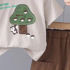 Boys Beige Mushroom Graphic T-Shirt With Shorts Sets