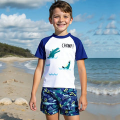 Boys Blue Graphics Short Sleeves T-Shirt & Shorts Swimsuit Sets