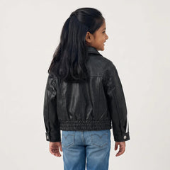 Boys Black Striped Long Sleeve Faux Leather Jackets