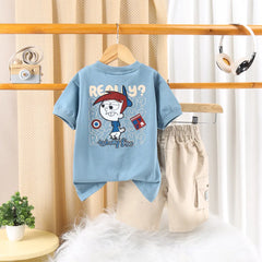 Boys Blue Graphics Short Sleeve T-Shirt With Elasticated Shorts Sets