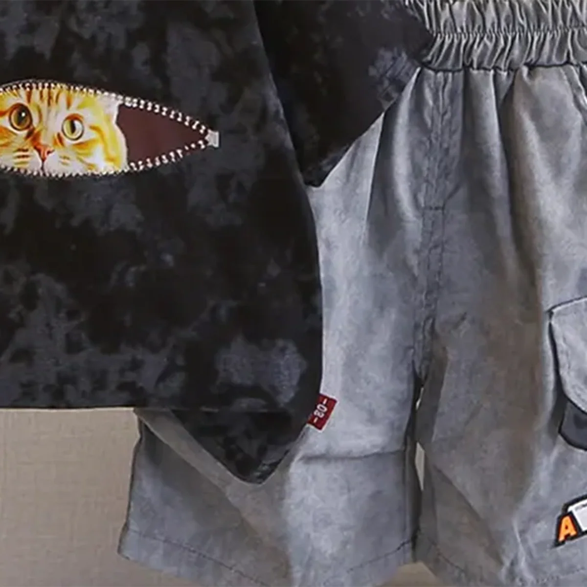 Boys Black Graphics & Tie-dye Printed T-Shirt With Cargo Shorts Sets