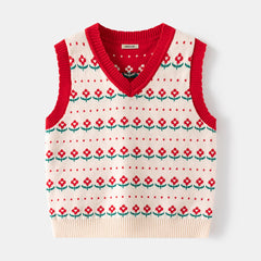 Boys Apricot Self-Design Jacquard Sweater Vest