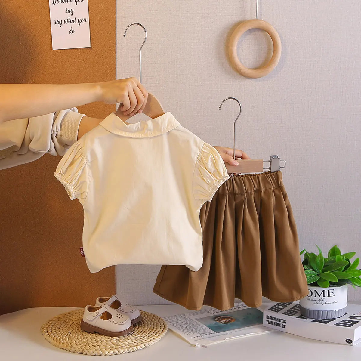 Boys Apricot Typographic Printed Shirt With Shorts & Necktie Sets