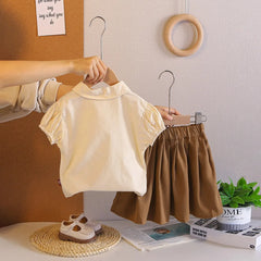 Boys Apricot Typographic Printed Shirt With Shorts & Necktie Sets