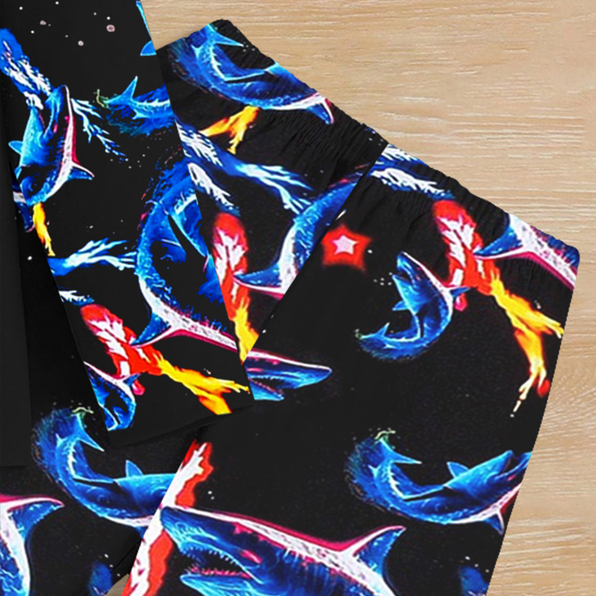 Boys Black Shark Printed Glow in the Dark T-Shirt & Pajama Winter Co-ord Set
