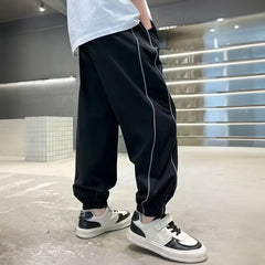 Boys Black Side Stripe Joggers