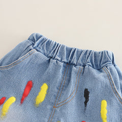 Boys Black Dinosaur Graphic T-Shirt With Denim Shorts Set