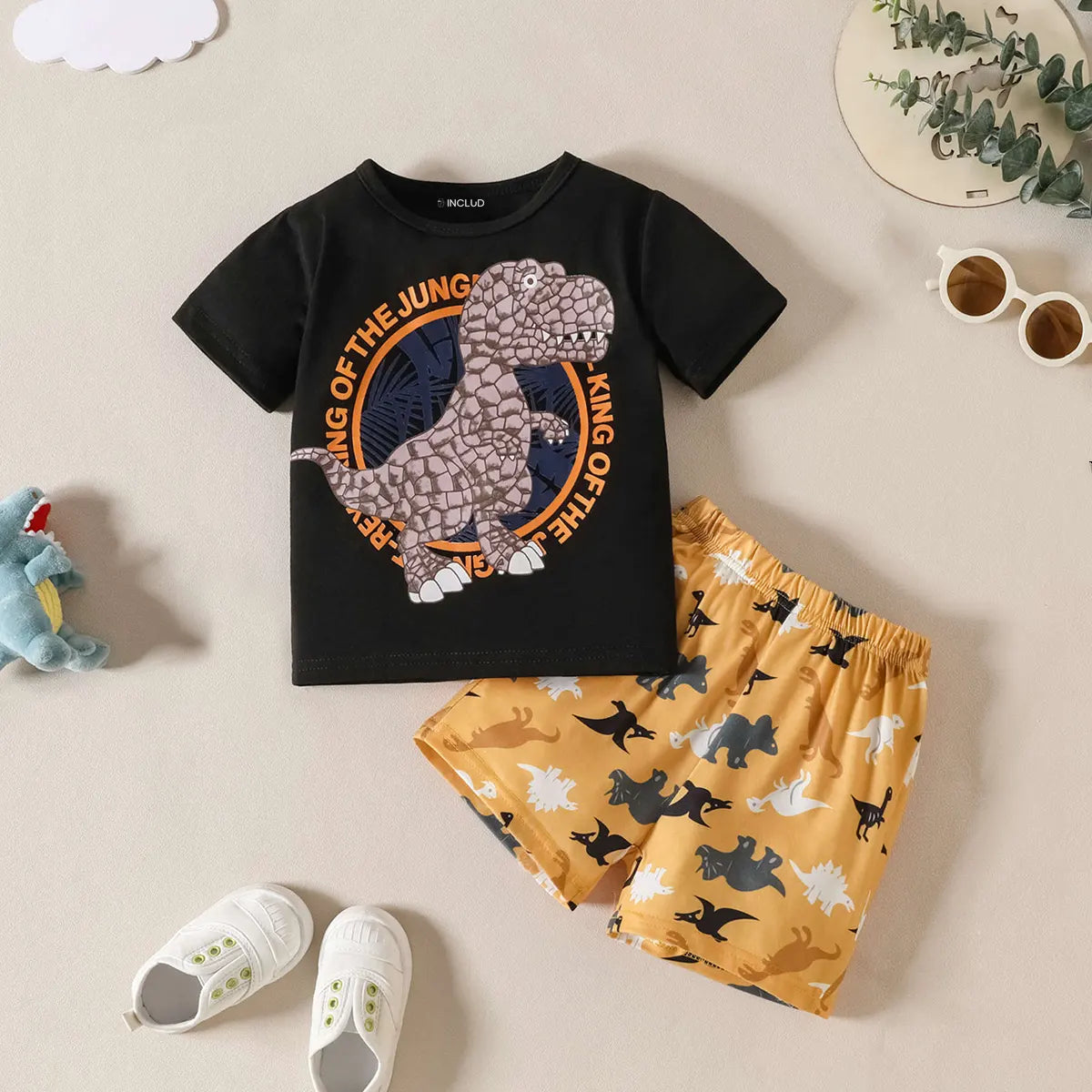 Boys Black Typographic Print Short Sleeve T-Shirt With Shorts Sets