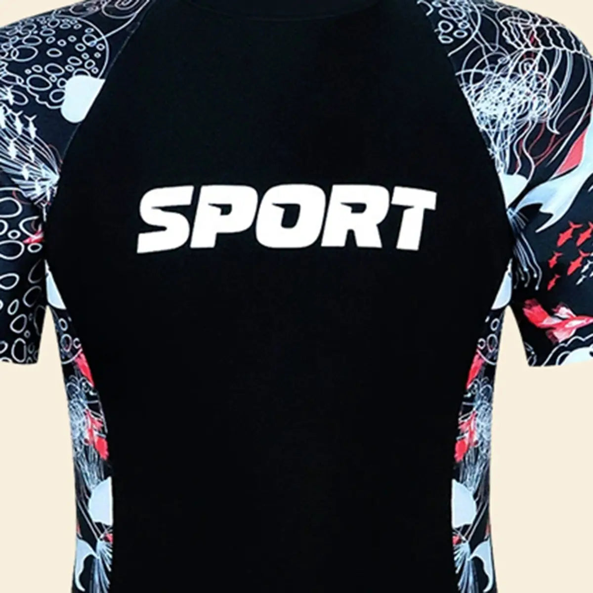 Boys Black Typographic Short Sleeves Swimwear Bodysuit