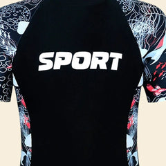 Boys Black Typographic Short Sleeves Swimwear Bodysuit
