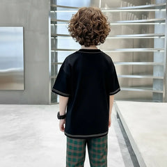 Boys Black Oversized T-Shirt With Checked Joggers Sets