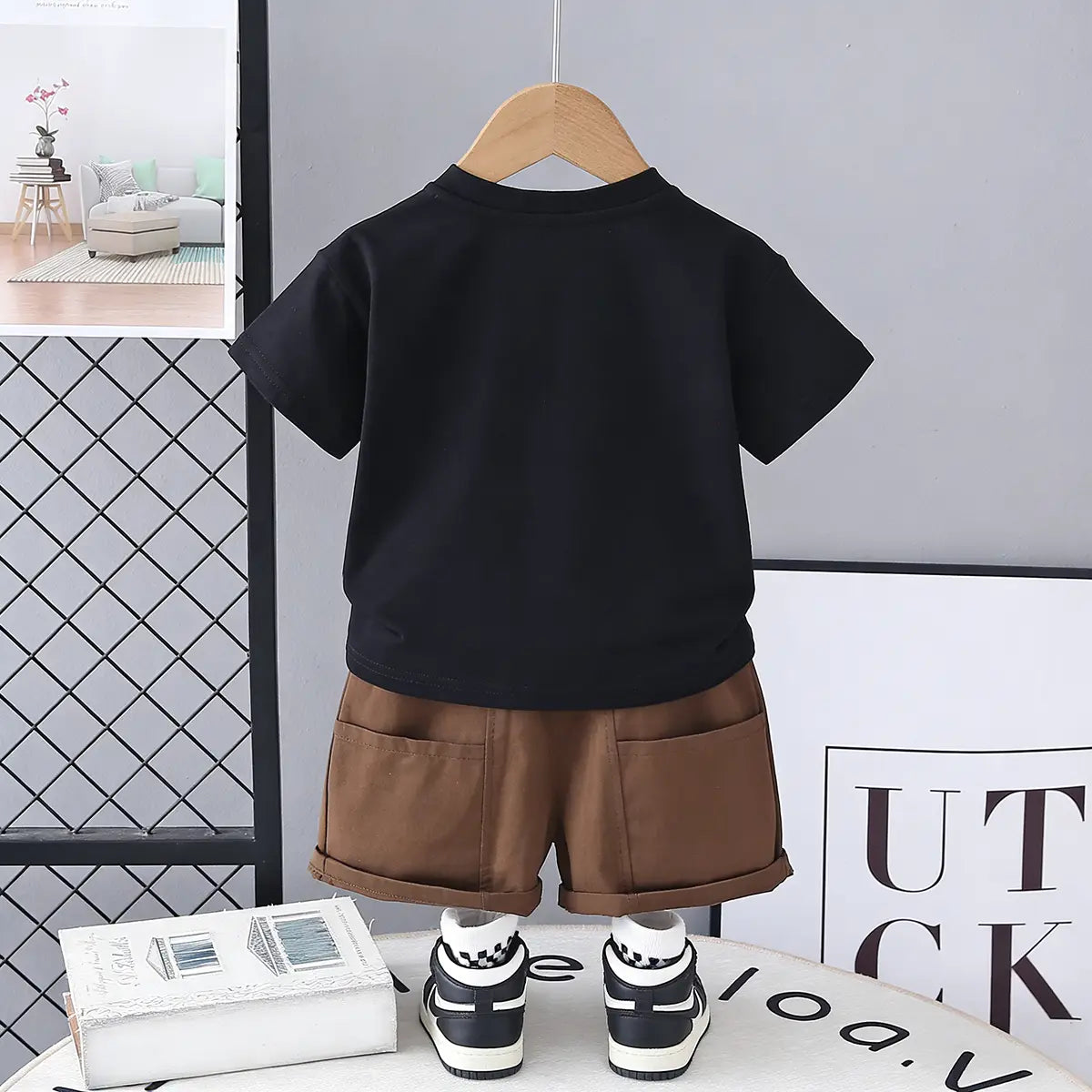 Boys Black Mushroom Graphic T-Shirt With Shorts Sets