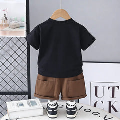 Boys Black Mushroom Graphic T-Shirt With Shorts Sets