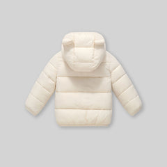 Boys Apricot Solid Front Zipper Hooded Puffer Jacket