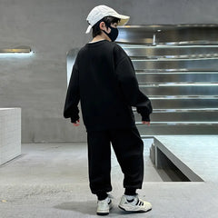 Boys Black Graphics Printed Oversized Sweatshirt With Jogger Co-ord Sets