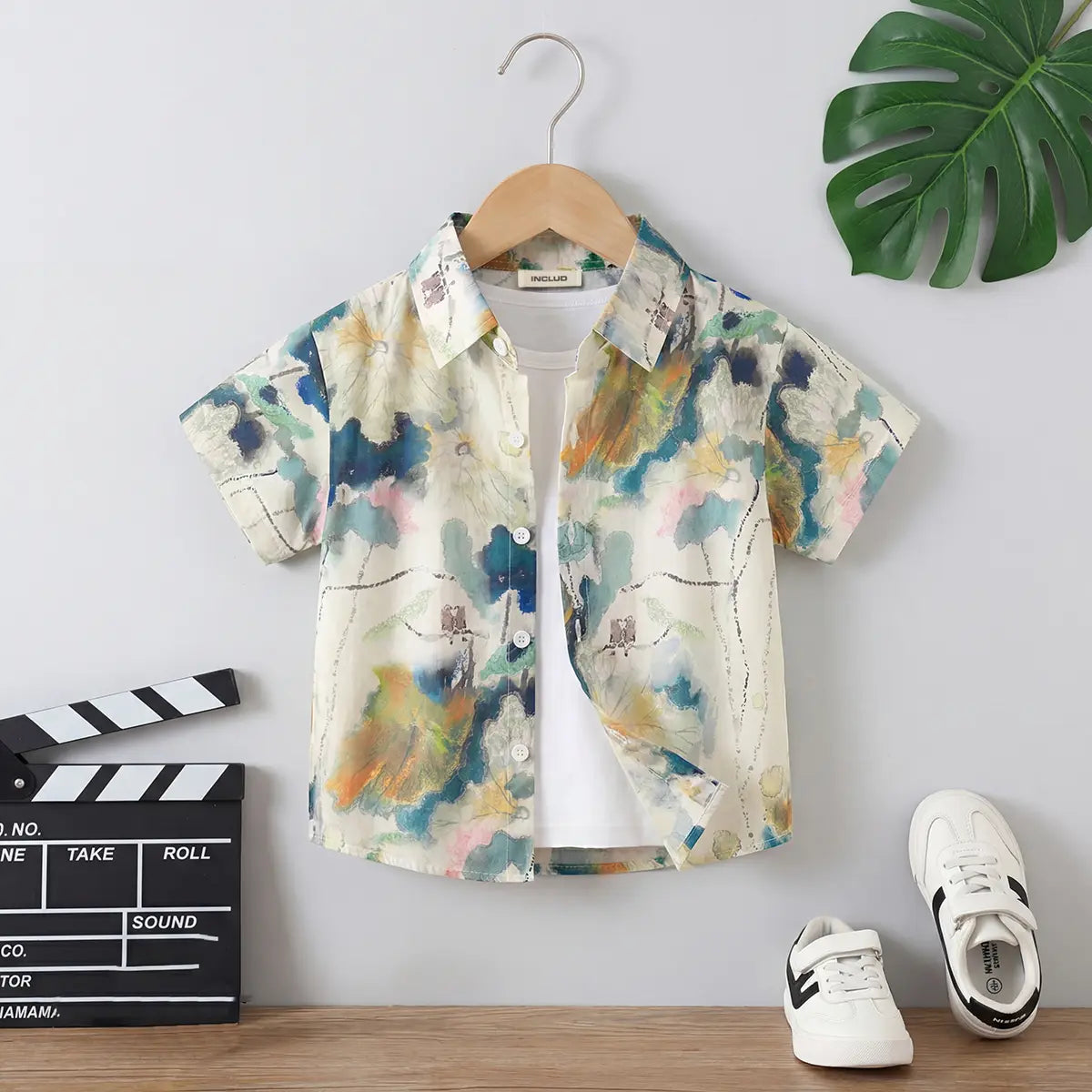 Boys Apricot Abstract Printed Short Sleeves Shirt