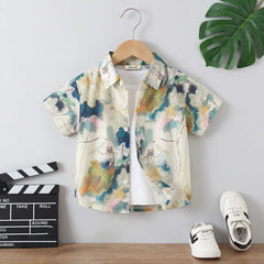Boys Apricot Abstract Printed Short Sleeves Shirt