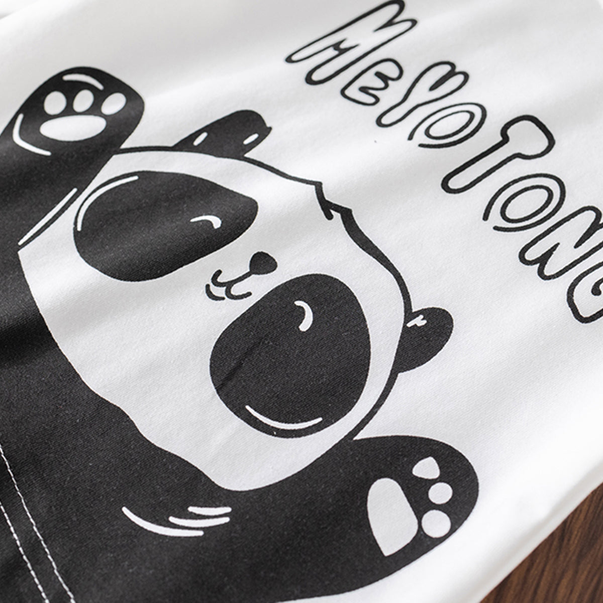 Boys Black Panda Printed Denim Jacket With T-Shirt & Joggers Set