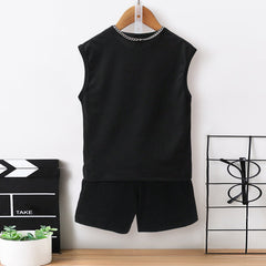 Boys Black Dinosaur Printed Sleeveless T-Shirt With Shorts Set