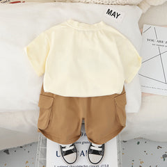Boys Apricot Graphic Bear Printed T-Shirt With Cargo Shorts Set