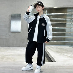 Boys Black Embroidered Sweatshirt With Jogger Sets