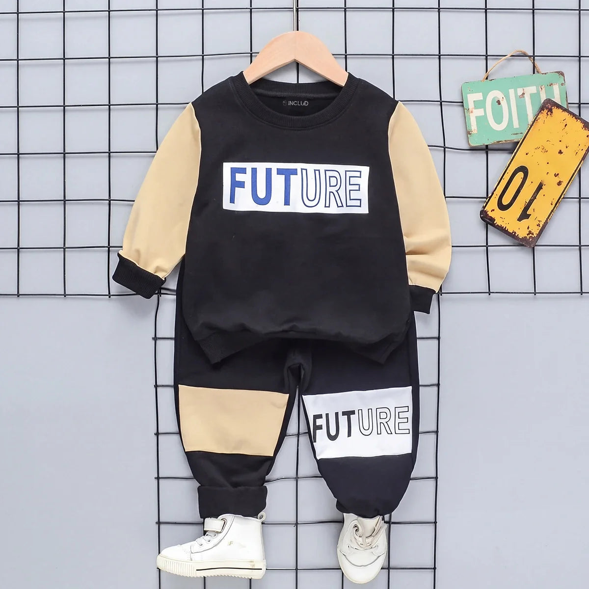 Boys Black Typographic Sweatshirt & Joggers Co-ord Sets