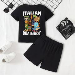 Boys Black Graphic Short Sleeve T-Shirt With Shorts Sets