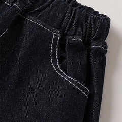 Boys Black Solid Cargo Jeans With Elasticated Waistband
