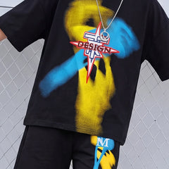 Boys Black Graphic Short Sleeve T-Shirt With Shorts Sets
