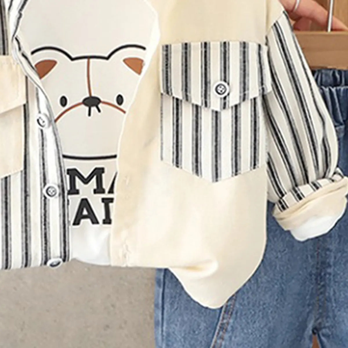 Boys Black Stripe Long Sleeve Shirt with T-shirt & Denims Set