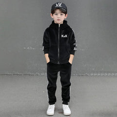 Boys Black Three Side Stripes Hooded Zip-up Jacket With Jogger Sets