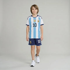 Boys Blue Alphanumeric Print Short Sleeve T-Shirt With Shorts Sets
