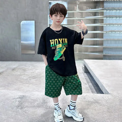 Boys Black Graphics Oversized T-Shirt With Shorts Set
