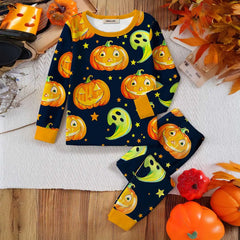 Boys Black Halloween Pumpkin Printed T-Shirt With Jogger Co-ord Sets