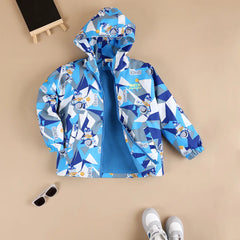 Boys Blue Astronaut Printed Hooded Zipper Jacket
